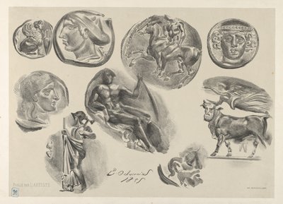 नौ प्राचीन सिक्कों की शीट, 1825, 1825। द्वारा यूजीन डेलाक्रोइक्स