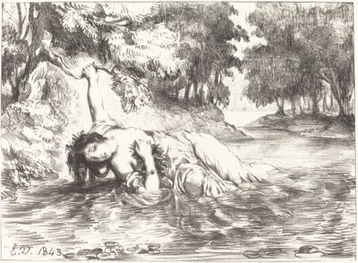 द डेथ ऑफ़ ओफेलिया एक्ट IV, सीन VII, 1843। द्वारा यूजीन डेलाक्रोइक्स