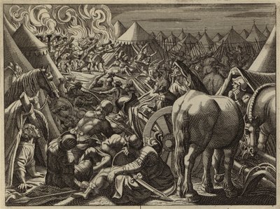 गिदोन द्वारा चुने गए 300 सैनिकों द्वारा मिद्यान के शिविर पर हमला (उत्कीर्णन) द्वारा यूरोपीय स्कूल