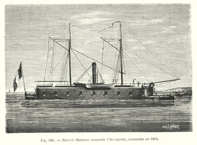 बख़्तरबंद फ्लोटिंग बैटरी l'Arrogante, 1862 में निर्मित (उत्कीर्णन) द्वारा यूरोपीय स्कूल