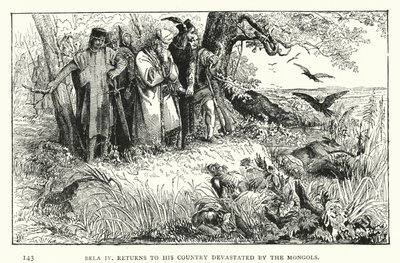 बेला IV, मंगोलों द्वारा तबाह अपने देश में लौटता है (उत्कीर्णन) द्वारा यूरोपीय स्कूल