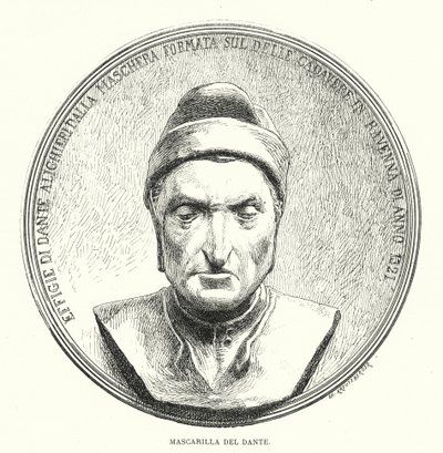 मध्यकालीन इतालवी कवि दांते अलीघिएरी का मौत का मुखौटा (लिथो) द्वारा यूरोपीय स्कूल