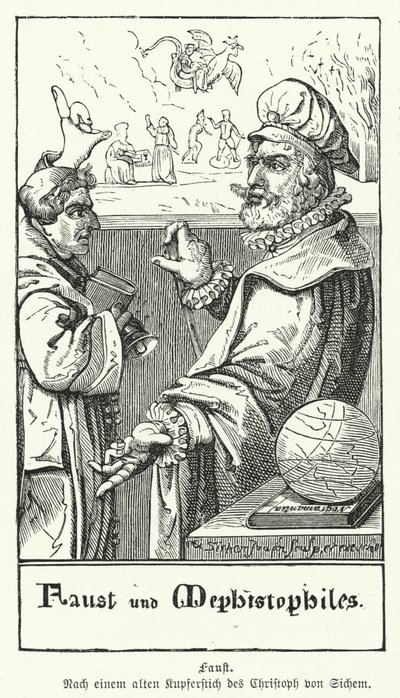 Faust और Mephistopheles (उत्कीर्णन) द्वारा यूरोपीय स्कूल