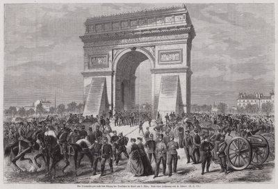 2 मार्च 1871 (उत्कीर्णन) फ्रेंको-प्रुशियन युद्ध में जीत हासिल करने के बाद, आर्क डी ट्रायम्फ, पेरिस में जर्मन सैनिक द्वारा यूरोपीय स्कूल