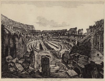 रोम में कोलिज़ीयम का आंतरिक भाग, 1813 में उत्खनन किया गया और 1814 में खोला गया (उत्कीर्णन) द्वारा यूरोपीय स्कूल