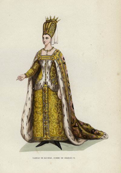 Isabeau De Baviere, चार्ल्स VI की महिला (रंगीन उत्कीर्णन) द्वारा यूरोपीय स्कूल