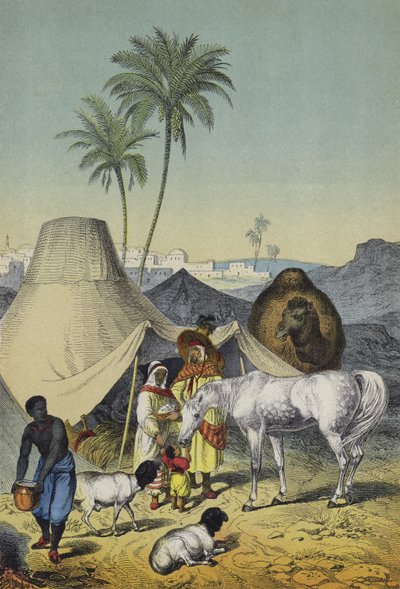उत्तरी अफ्रीका और अरब के लोग, जानवर और पौधे (रंग लिथो) द्वारा यूरोपीय स्कूल