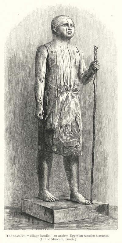 तथाकथित "गांव बीडल," एक प्राचीन मिस्र की लकड़ी की मूर्ति (उत्कीर्णन) द्वारा यूरोपीय स्कूल