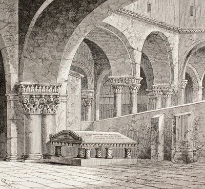 यरूशलेम के पवित्र सेपुलर के चर्च में गॉडफ्रे डी बाउलोन का मकबरा, c.1880 द्वारा यूरोपीय स्कूल