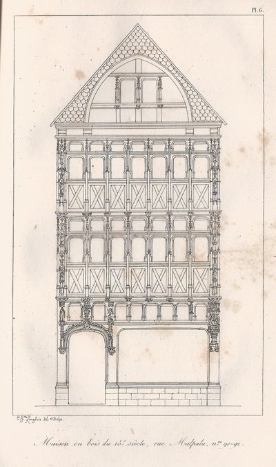 15 वीं शताब्दी के लकड़ी के घर पर माल्पालु एन ° 90-92 द्वारा Eustache Hyacinthe Langlois