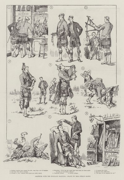 हाइलैंड Bagpipes के साथ शौकीनों द्वारा एवलिन स्टुअर्ट हार्डी