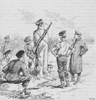 द जर्मन सोल्जर्स मेकिंग सेंट्रीज़ आउट ऑफ़ क्ले, 1902 द्वारा एवलिन स्टुअर्ट हार्डी