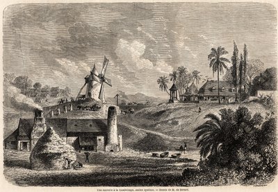 एंथनी ट्रोलोप (1815-1882) द्वारा 1858-1859 में वेस्ट इंडीज की यात्राओं को चित्रित करने के लिए, अगस्टे डी बेरार्ड (1824-1881) द्वारा चित्रित ग्वाडेलोप में एक चीनी कारखाना। "दुनिया भर में, नई यात्रा पत्रिका" "पेरिस" में उत्कीर्णन द्वारा एवरमोंड डे (बाद में) बेरार्डो