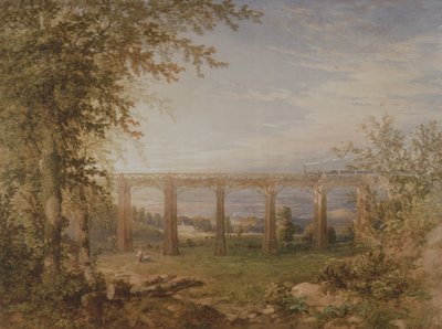 स्टीम ट्रेन, 1849 के साथ एक ईंट और टिम्बर रेलवे वियाडक्ट (कागज पर wc) (3247622 जोड़ी) द्वारा F. S. Cook