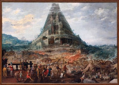 बाबेल टॉवर। जोस डी मोम्पर II (1564-1635) द्वारा पेंटिंग, फ्रैंस फ्रेंकेन II (1581-1642), लकड़ी पर तेल के लिए जिम्मेदार आंकड़े। फ्लेमिश कला 17 वीं शताब्दी। बेल्जियम, ब्रुसेल्स के ललित कला का रॉयल संग्रहालय। द्वारा एफ। और मोम्पर जे। फ्रेंकेन