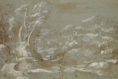 लैंडस्केप (कलम और स्याही पर सफेद हाइलाइटिंग के साथ) द्वारा Federico Fiori Barocci or Baroccio