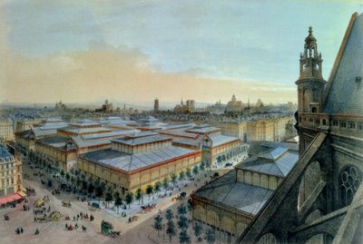 सेंट यूस्टाचे ऊपरी गैलरी से ली गई पेरिस में लेस हॉल का दृश्य, सी। 1870-1880 द्वारा फेलिक्स बेनोइस्ट