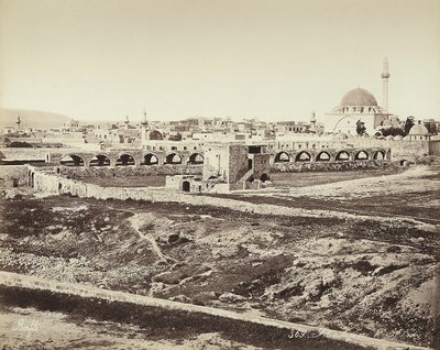 Isreal mosque में एक मस्जिद के साथ आबादी वाले इलाके का विहंगम दृश्य द्वारा फेलिक्स बोनफिल्स