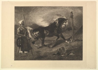 Delacroix, 1857 के बाद हिस्सेदारी के साथ अरबी घोड़ा। द्वारा फेलिक्स ब्रैकक्मोंड