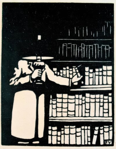 अपने पुस्तकालय में दीपक के साथ पुस्तक प्रेमी द्वारा Felix Edouard Vallotton