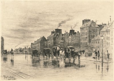1876 में क्वा डे ल'होटल-डियू पर शीतकालीन सुबह। द्वारा फेलिक्स हिलैरे बुहोट