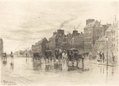 1876 में क्वा डे ल'होटल-डियू पर शीतकालीन सुबह। द्वारा फेलिक्स हिलैरे बुहोट