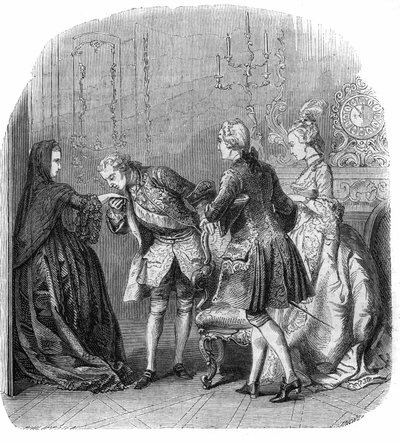 लुई XV (1710-1774), Lamballe की राजकुमारी (Marie Therese लुईस डी Savoie-Carignan या सावोई Carignan) (1749-1792) के हाथ चुंबन मार्क्विस डे Richelieu और Melle लैंग (बैरी के भविष्य काउंटेस की उपस्थिति में ( मैडम डू बैरी) नी जीन बे द्वारा फेलिक्स फिलिपोटेक्स