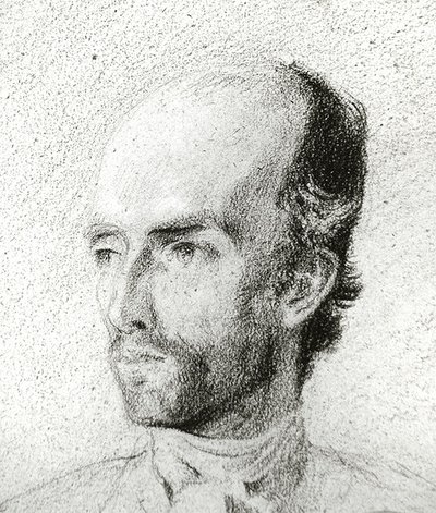 एक आदमी का पोर्ट्रेट, c.1845 (काले चाक को भूरे रंग के कागज पर सफेद रंग से ऊंचा किया गया) द्वारा फेलिक्स ज़ीम