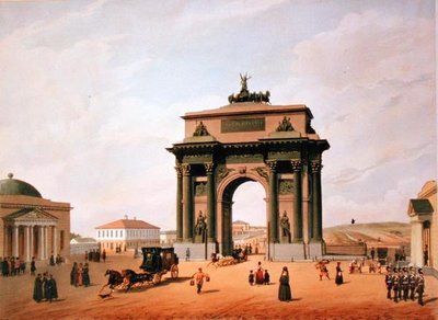 मॉस्को के टावर्सकाया स्क्वायर में ट्रम्पहाल आर्क, 1840 के दशक के लेमरसीयर द्वारा मुद्रित किया गया था द्वारा बेनोइस्ट के बाद फेलिक्स