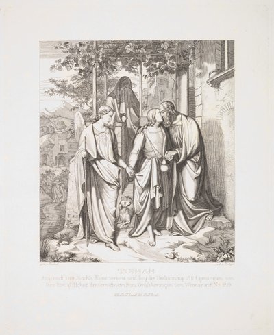 टोबियास ने अपने पिता की छुट्टी ली, 1829। द्वारा फर्डिनेंड एंटोन क्रूगेर