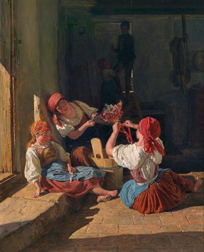 एक बच्चे को सजाने वाली टोपी, 1854 द्वारा फर्डिनेंड जॉर्ज वाल्डमुलर