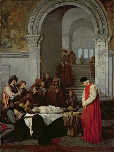 पेंटर लुका सिग्नेरेली अपने प्रतिद्वंद्वी के मृत बेटे के शरीर से खड़े हुए, 1859 द्वारा फर्डिनेंड हेइल्बूथ