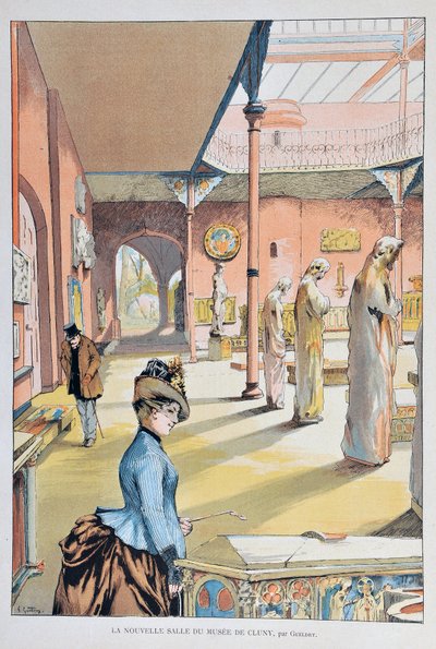 पेरिस में क्लूनी के मध्य युग संग्रहालय का नया कमरा 1887, फर्डिनेंड जोसेफ GUELDRY (1858-1945) द्वारा "पेरिस-इलस्ट्रस जर्नल साप्ताहिक" में 1887 से उत्कीर्णन द्वारा फर्डिनेंड जोसेफ गुएल्ड्री
