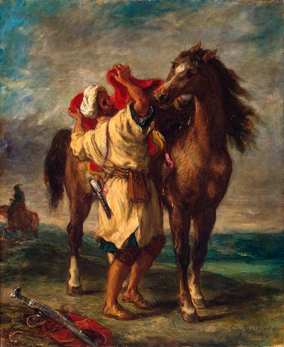 एक मोरक्कन सैडलिंग ने अपना घोड़ा, 1855। द्वारा फर्डिनेंड विक्टर यूजीन डेलाक्रोइक्स