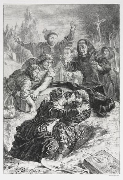 हेमलेट: ओफेलिया की कब्र में हेमलेट और लैर्टेस, 1843। द्वारा फर्डिनेंड विक्टर यूजीन डेलाक्रोइक्स