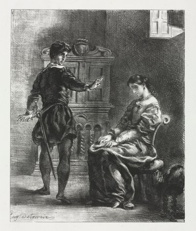 हेमलेट: हेमलेट और ओफेलिया, 1834। द्वारा फर्डिनेंड विक्टर यूजीन डेलाक्रोइक्स