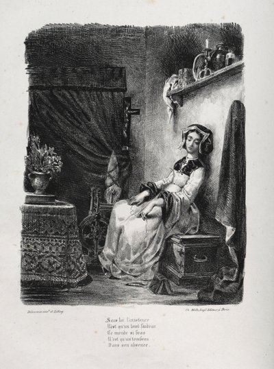 फ़ॉस्ट के लिए चित्र: पहिए के साथ मार्गेराइट, 1828। द्वारा फर्डिनेंड विक्टर यूजीन डेलाक्रोइक्स