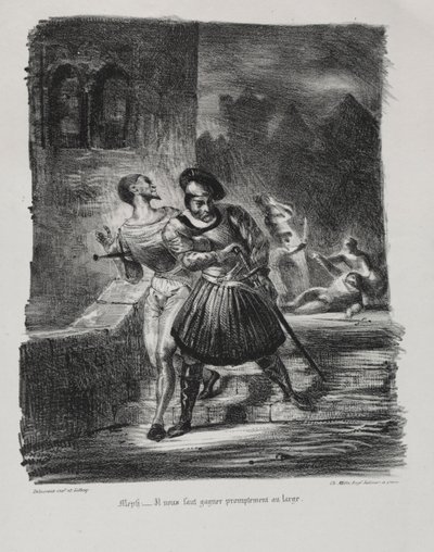 Faust के लिए चित्र: Méphistophélés और Faust द्वंद्वयुद्ध, 1828 के बाद पलायन करते हैं। द्वारा फर्डिनेंड विक्टर यूजीन डेलाक्रोइक्स