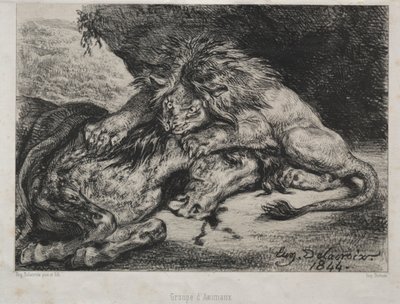 सिंह देविंग एक घोड़ा, 1844। द्वारा फर्डिनेंड विक्टर यूजीन डेलाक्रोइक्स