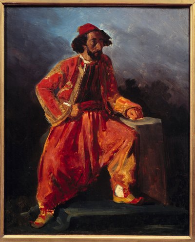 तुर्की बैठे. पॉल बैरोइलहेट (1805 - 1871) के गीतकार का चित्र मान लें। यूजीन डेलाक्रोइक्स द्वारा पेंटिंग (1798-1863) द्वारा फर्डिनेंड विक्टर यूजीन डेलाक्रोइक्स