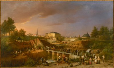 1866, 1869 में सिंट-जोरिसपोर्ट द गेट ऑफ़ सेंट जॉर्ज का विध्वंस। द्वारा फर्डिनेंड डी ब्रेकेलियर द एल्डर