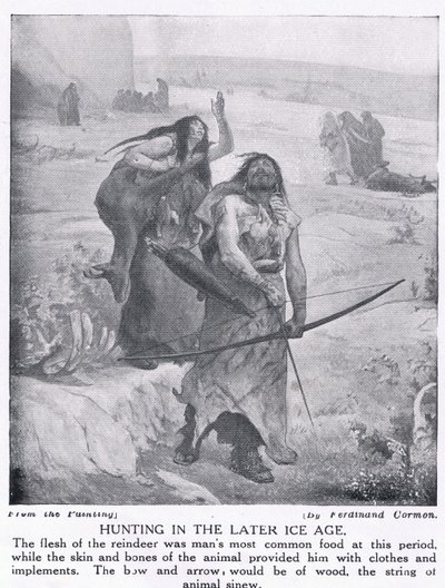बाद के हिम युग में शिकार, &39;हचिन्सन हिस्ट्री ऑफ़ द नेशंस&39;, c.1910 से चित्रण द्वारा फर्नांड कोरमन