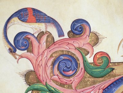 मिसल 515 f.169r पर्णकुटी के चारों ओर शानदार पक्षी, सजावट का विस्तार, एक चोयर बुक से आरंभिक इतिहास के आसपास का विवरण, 1449 से पहले निष्पादित 56720 का विस्तार द्वारा फिलिप्पो डी माटेओ टोरेली