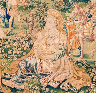 फ्लेमिश टेपेस्ट्री। श्रृंखला द बुक ऑफ जूडिथ। होलोफर्नेस से पहले जूडिथ (जूडिथ एंटे होलोफर्नेस)। श्रृंखला में पांचवीं टेपेस्ट्री। निर्माण नीदरलैंड, ब्रुसेल्स()। 16वीं शताब्दी का दूसरा भाग। कपड़ा ऊन। स्थान बारी के सेंट निकोलस चर्च (म्यूज) द्वारा फ्लेमिश स्कूल