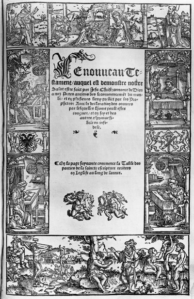 1531 में एंटवर्प में प्रकाशित जैक्स लेफेवेरे डीएटापल्स (1450 -1537) द्वारा एक फ्रांसीसी अनुवाद का नया नियम शीर्षक द्वारा फ्लेमिश स्कूल