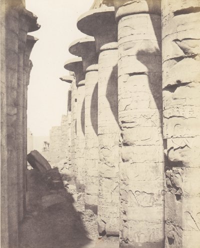 कर्णक थेब्स, पैलेस - हाइपोस्टाइल हॉल - सेंट्रल कोलोनेड से देखा गया ..., 1851-52, 1853-54 मुद्रित। द्वारा फेलिक्स टाइनार्ड
