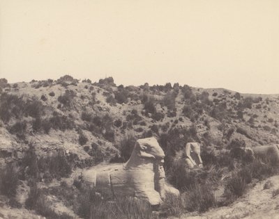 कर्णक थेब्स, मानव सिर और राम के सिर के साथ स्फिंक्स, Y, 1851-52 में, 1853-54 मुद्रित। द्वारा फेलिक्स टाइनार्ड