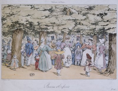 सी। मोट्टे, 1827 द्वारा उत्कीर्ण झांकी डे पेरिस श्रृंखला के पार्क में बच्चे और नन्हें द्वारा फॉर्च्यून डेलार्यू