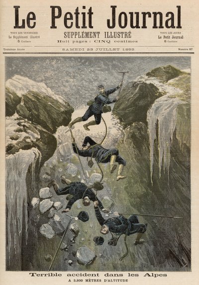 23 जुलाई 1892 को &39;ले पेटिट जर्नल&39; से आल्प्स में एक भयानक दुर्घटना द्वारा फॉर्च्यून लुई मेयुले और हेनरी मेयर