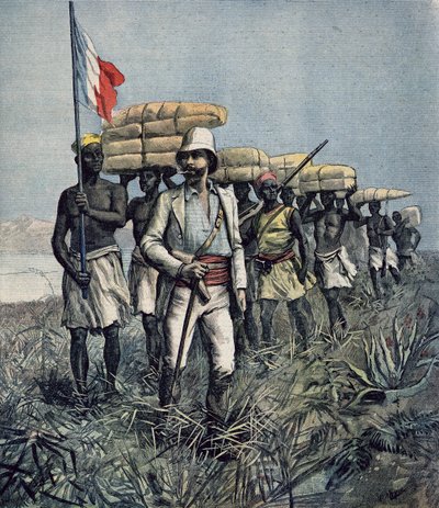 लेफ़्टिनेंट मिज़ोन (1853-99) ने अपने 1892 में नाइजीरिया के नदी क्षेत्र की खोज का मिशन &39;ले पेटिट जर्नल&39;, जुलाई 1892 से शुरू किया। द्वारा फॉर्च्यून लुई मेयुले और हेनरी मेयर